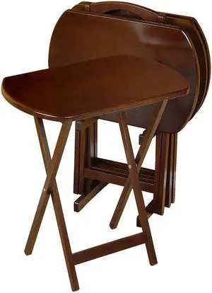 Winsome 94594 5pc TV Table  4 Oblong Tables with Stand-Walnut