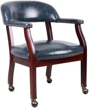 BOSS Captain’s guest, accent or dining chair in Blue Vinyl W/ Casters