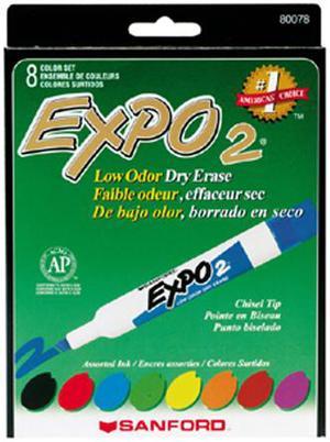 Expo Low-Odor Dry-Erase Marker, Broad Chisel Tip, Assorted Colors, 8/Set 80078