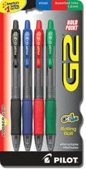 Pilot Gel Pen Retractable/Refillable Bold Point 4/PK Assorted 31255