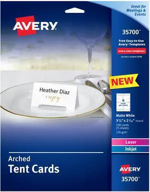 Avery Arched Die-Cut Tent Cards 2-1/16" x 3-3/4", 65 lbs, 100 Cards