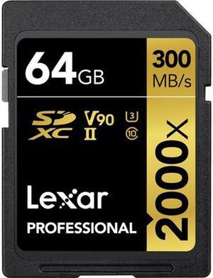 Lexar Professional SDXC Memory Card 2000x 64GB Class 10 UHSII U3 WO Reader