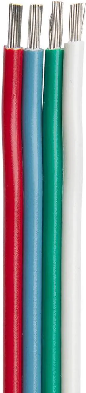Ancor Flat Ribbon Bonded RGB Cable 16/4 AWG - Red, Light Blue, Green & White - 100'