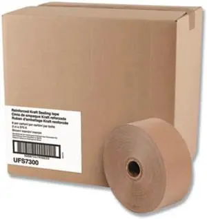 GLASS-FIBER REINFORCED GUMMED KRAFT SEALING TAPE, 3" CORE, 3" X 375 FT, BROWN, 8/CARTON