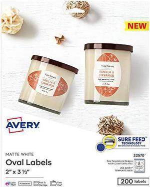 Avery Printable Blank Oval Labels, 2" x 3-1/3", Matte White, 200 Customizable Labels (22570)