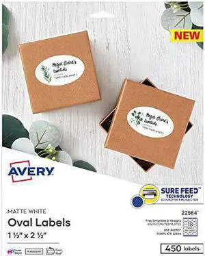 Avery Printable Blank Oval Labels, 1.5" x 2.5", Matte White, 450 Customizable Labels (22564)