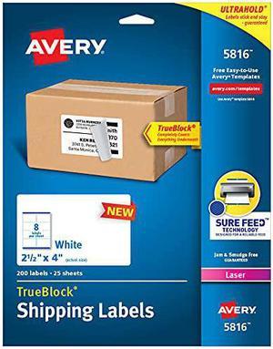 Avery Printable Blank Shipping Labels, 2.5" x 4", White, 200 Labels, Laser Printer, Permanent Adhesive (5816)