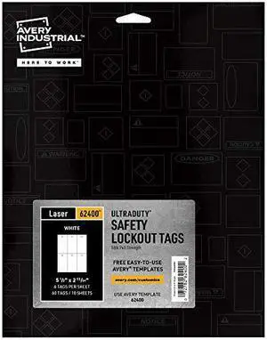 Avery UltraDuty Printable Lock Out Tag Out Blank White Hang Tags, 50lb Pull-Strength for Safety & LOTO, 60ct, 5.5" x 2.83" (62400)