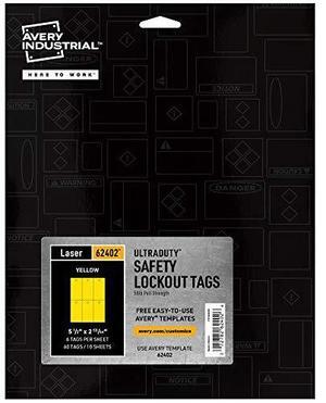 Avery UltraDuty Printable Lock Out Tag Out Blank Yellow Printable Hang Tags, 50lb Pull-Strength for Safety & LOTO, 60ct, 5.5" x 2.83" (62402)