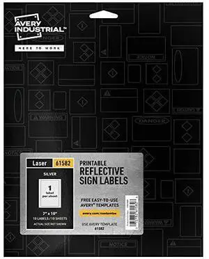 Avery Reflective Labels, 7" x 10" Silver Reflective Sign Labels, Laser Printable, 10 Labels (61582)