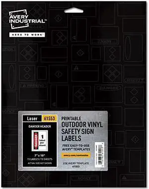Avery Industrial Adhesive Vinyl Signs, 15ct, 7" x 10", Durable for Outdoors, Laser Printable, Danger Header (61553)