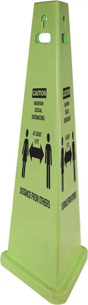 TriVu Safety Sign,Social Dist,3-sided,14-3/4"Base,40"H,3/CT,FLGN (IMP9140SDKIT)