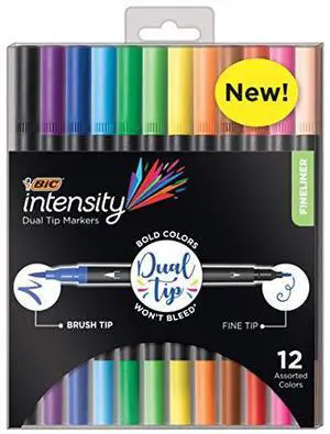 BIC Marker, Dual Tip, 5-1/10"Wx6-3/10"Lx2/5"H, 12/PK, Assorted (BICFPINDP12AST)