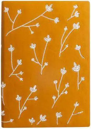 Denik Embroidered Vegan-Leather Layflat Flexible Cover Journal, Samantha Branches/Leaves, College Rule, Orange, 8 x 5.5, 72 Sheets (DNKAHBC508L)