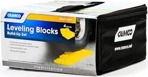 Camco Heavy Duty Leveling Blocks, Ideal For Leveling Single and Dual Wheels, Hydraulic Jacks, Tongue Jacks and Tandem Axles (4 pack) , Yellow - 44501
