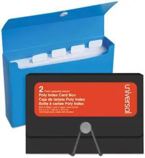 Universal UNV47304 Poly Index Card Box, Plastic, Black/Blue, 3" x 1.33" x 5", 2/Pack