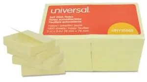 Universal UNV35688 Self-Stick Note Pads, 3 x 3, Yellow, 100-Sheet, 18/Pack