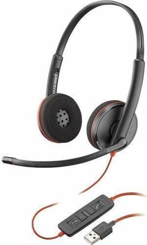 Poly Blackwire C3220 Headset - Stereo - USB Type A - Wired - 32 Ohm - On-ear - Binaural - 2.50 ft Cable - Omni-directional, Noise Cancelling Microphone - Black - TAA Compliant