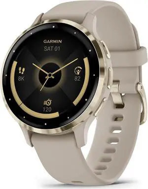 Garmin Venu 3S, Soft Gold Stainless Steel Bezel with French Gray Case and Silicone Band | Smart Watch 010-02785-02