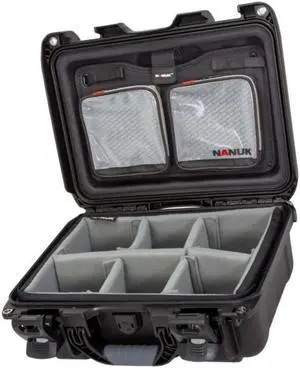 Nanuk 915 Waterproof Hard Case w/2-Pocket Lid Organizer and Padded Divider,Black