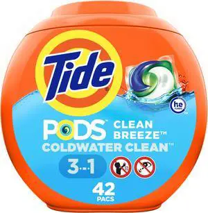 PODS Laundry Detergent HE Compatible Clean Breeze 36 oz Tub 42 Pacs/Tub 80367521