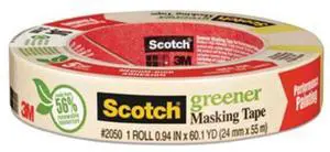 3M Scotch Greener Masking Tape 2050 3" Core 0.94" x 60 yds Beige 205024A