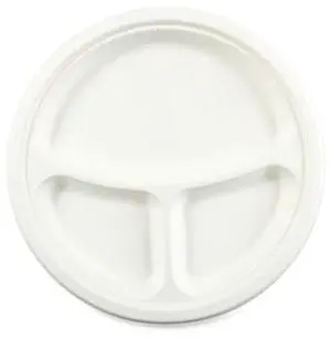 Boardwalk Bagasse PFAS-Free Dinner Plate 10" 3-Compartment 500/Ctn PL11BWNPFA