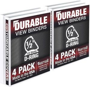 Samsill Durable 0.5" View D Ring Binder White, Set of 4 MP46417