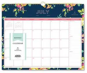 2025-2026 Day Designer Monthly Wall Calendar, 15" x 12", Peyton Navy, July 2025 To June 2026, 107934