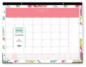 Day Designer 2025 2026 Blue Sky Monthly Desk Pad Planning Calendar, 22" x 17", Peyton White, July 2025 To June 2026, 107938