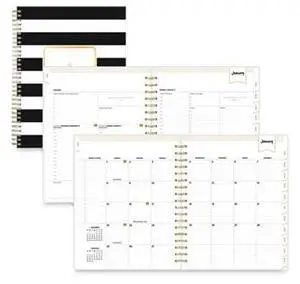 2025-2026 Day Designer Daily/Monthly Academic Planner, 8" x 10", Rugby Stripe Black Frosted, July 2025 To June 2026, 137885