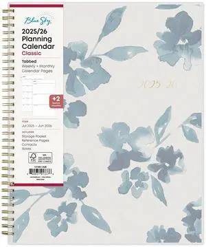 2025-2026 Blue Sky Weekly/Monthly Academic Planner, 8-1/2" x 11", Bakah Blue Frosted, July 2025 To June 2026, 131951