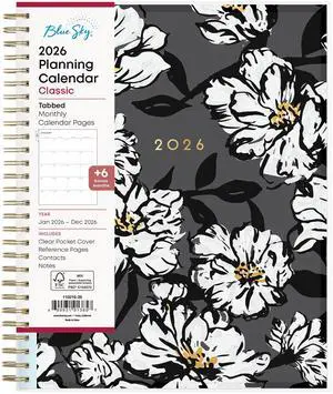 2026 Blue Sky Monthly Planner, 8" x 10", Baccara Dark, January To December, 110216