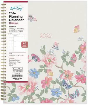 2026 Blue Sky Weekly/Monthly Planner, 8-1/2" x 11", Fly By Frosted, January To December, 140195