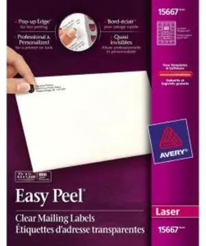 Avery Easy Peel Return Address Label - 0.5" Width X 1.75" Length - 10 Sheet - Rectangle - 80/sheet - Laser - Clear (ave-15667)