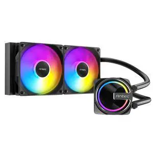 Antec Skeleton 240 ARGB Liquid CPU Cooler, 240mm Radiator, 2 x  120mm PWM ARGB Fans, Hydraulic Bearing, Copper Base, Intel LGA 115X/1200/1700/20XX, AMD AM4/AM5, Black