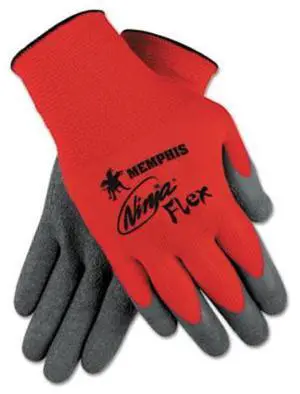 R3 Safety N9680M Ninja Flex Latex-coated Palm Gloves N9680m, Medium, Red/gray