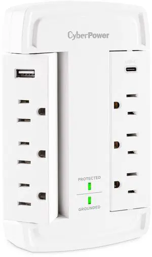 CyberPower CSP6WSUC 6-Outlet Wall-Tap Surge Protector with USB-A and USB-C Port CyberPower CSP6WSUC 6-Outlet Wall-Tap Surge Protector with USB-A and USB-C Port