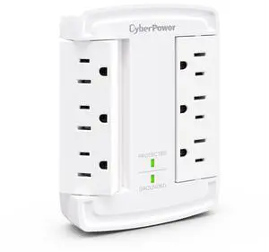 CyberPower CSB6WS 6-Outlet Essential Wall-Tap Surge Protector, White CyberPower CSB6WS 6-Outlet Essential Wall-Tap Surge Protector, White