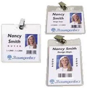 Baumgartens Vinyl Badge Holder,Clip,Horizontal,4"x3",50/PK, CL 67840