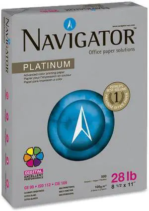 Navigator NPL1128 Platinum Paper, 99 Brightness, 28lb, 8-1/2 x 11, White, 5 Reams (2500 Sheets)