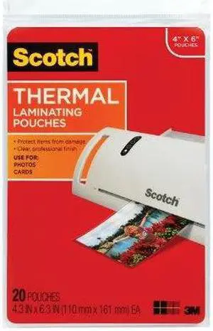 Scotch Photo size thermal laminating pouches, 5 mil, 6 x 4, 20/pack