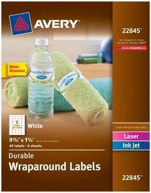Avery Water-Resistant Wraparound Labels, Permanent Adhesive, 9.75" x 1.25", Rectangle, 40 Labels (22845)