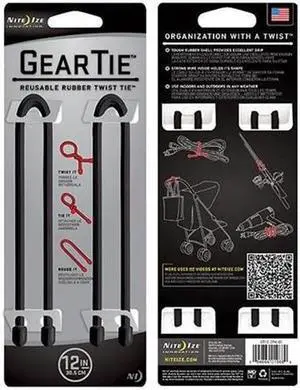 Nite Ize GT122PK01 Gear Tie 12", 2 Pack, Black