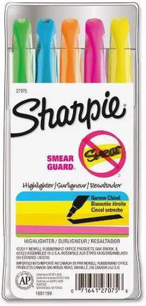 Sharpie Accent Pocket Style Highlighter Chisel Tip Assorted Colors 5/Set 27075