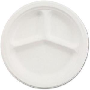 Paper Dinnerware, 3-Comp Plate, 10 1/4" Dia, White, 500/Carton