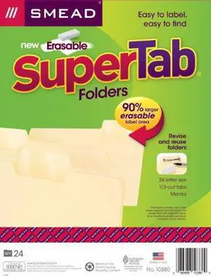 Smead Erasable SuperTab File Folders Letter Manila 24/Set 10380