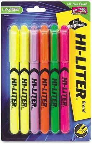 HiLiter Pen Style Highlighter Chisel Assorted Fluorescent Colors 6Set 23565