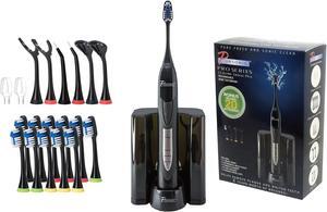 Pursonic S520BK Sonic movement Rechargeable Electric Toothbrush W/ BONUS 12 Brusheads 2 Tongue cleaners, 2 interdental brush heads and 2 floss holders