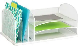 Safco Desk Organizer Six Sections Steel Mesh 19 3/8 x 11 3/8 x 8 White 3254WH